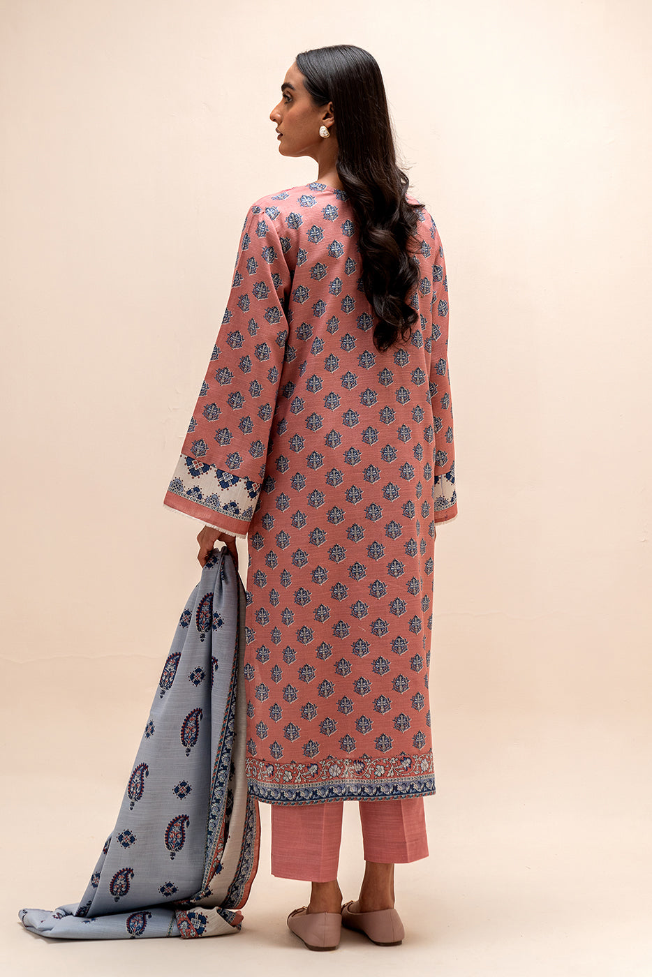 3 Piece Embroidered Khaddar Suit-Garnet Blush (Unstitched)