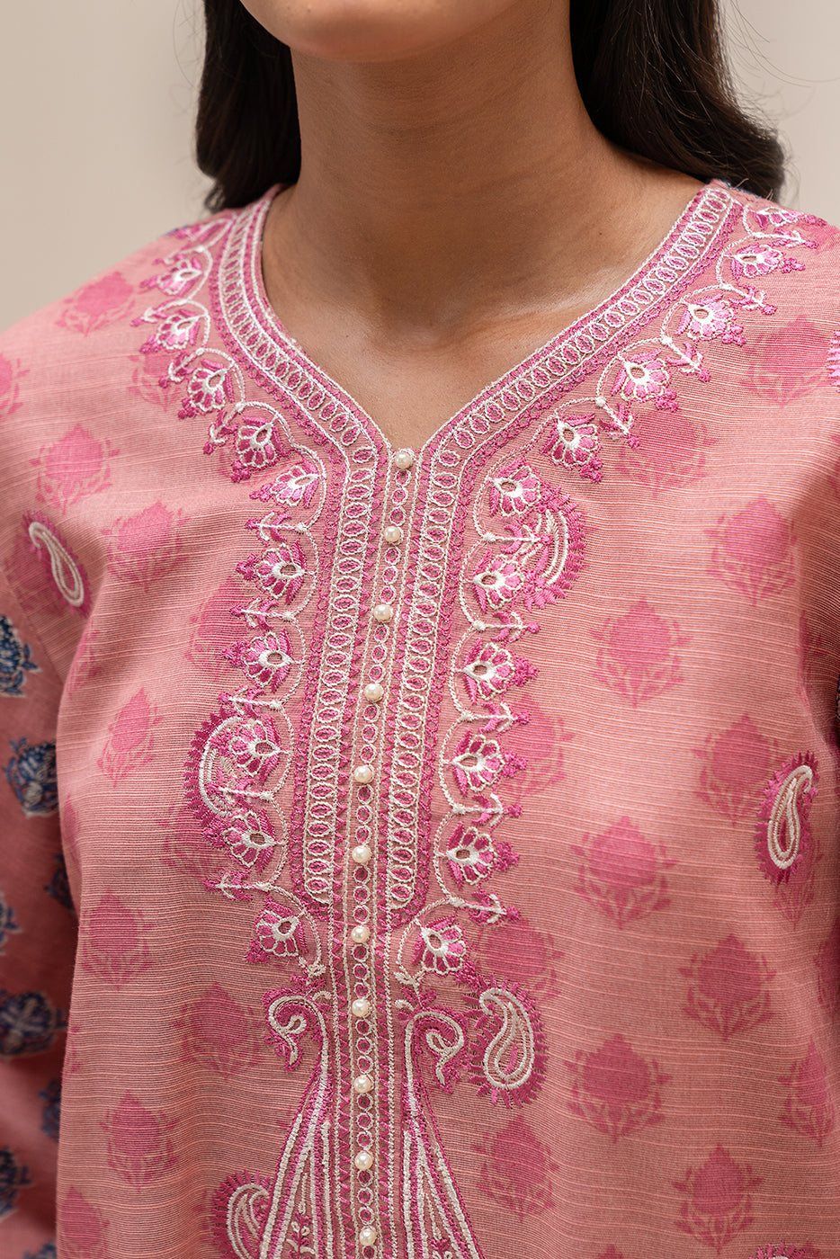 3 Piece Embroidered Khaddar Suit-Garnet Blush (Unstitched)