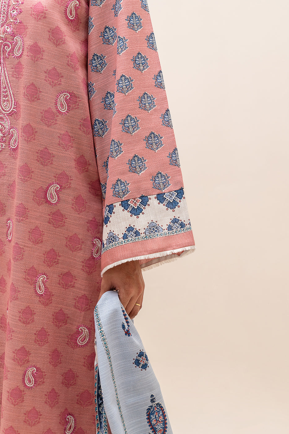 3 Piece Embroidered Khaddar Suit-Garnet Blush (Unstitched)