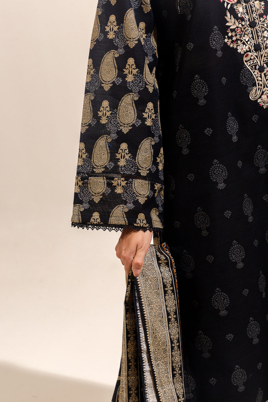 3 Piece Embroidered Khaddar Suit-Midnight Verve (Unstitched)