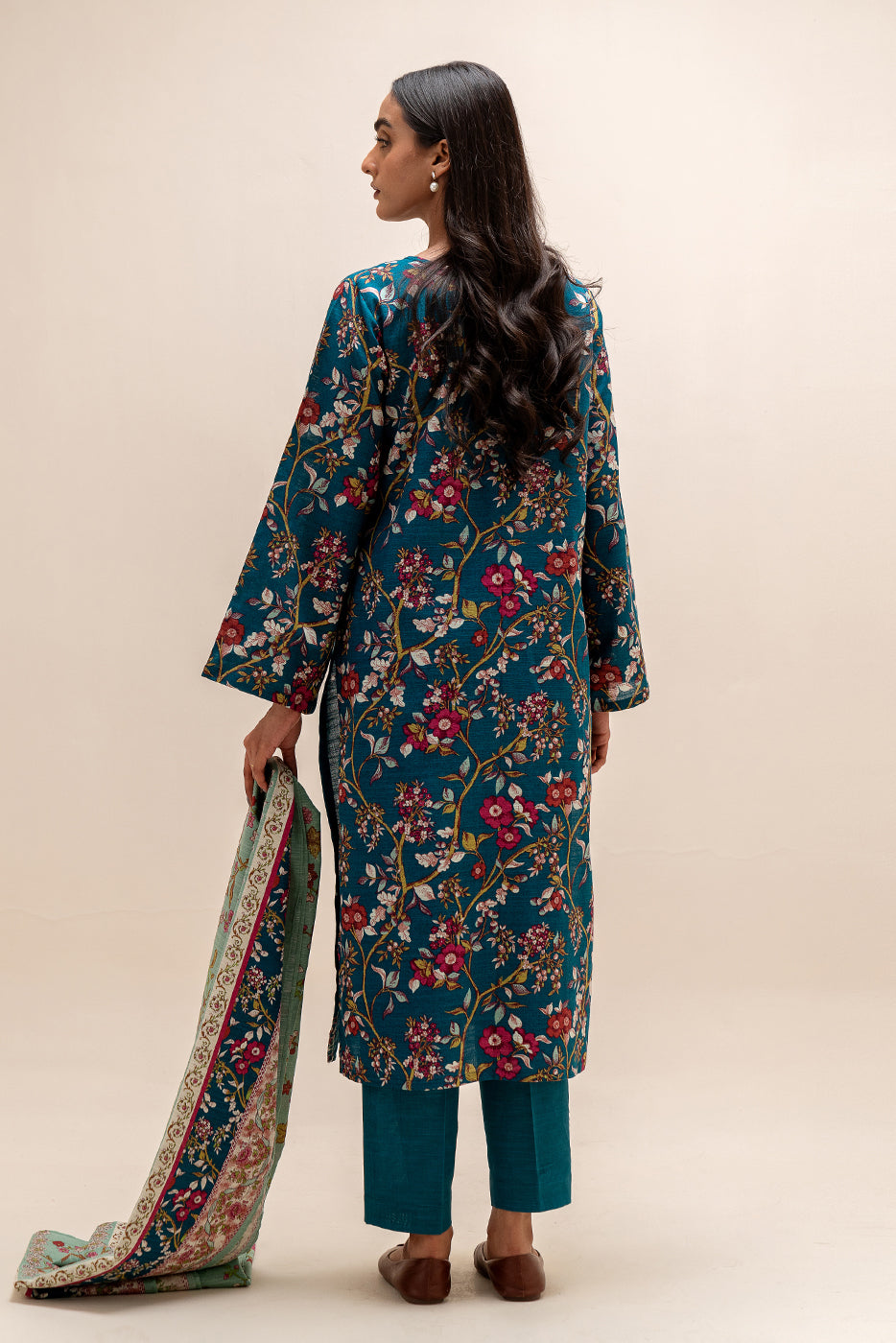 3 Piece Embroidered Khaddar Suit-Floret Azure (Unstitched)