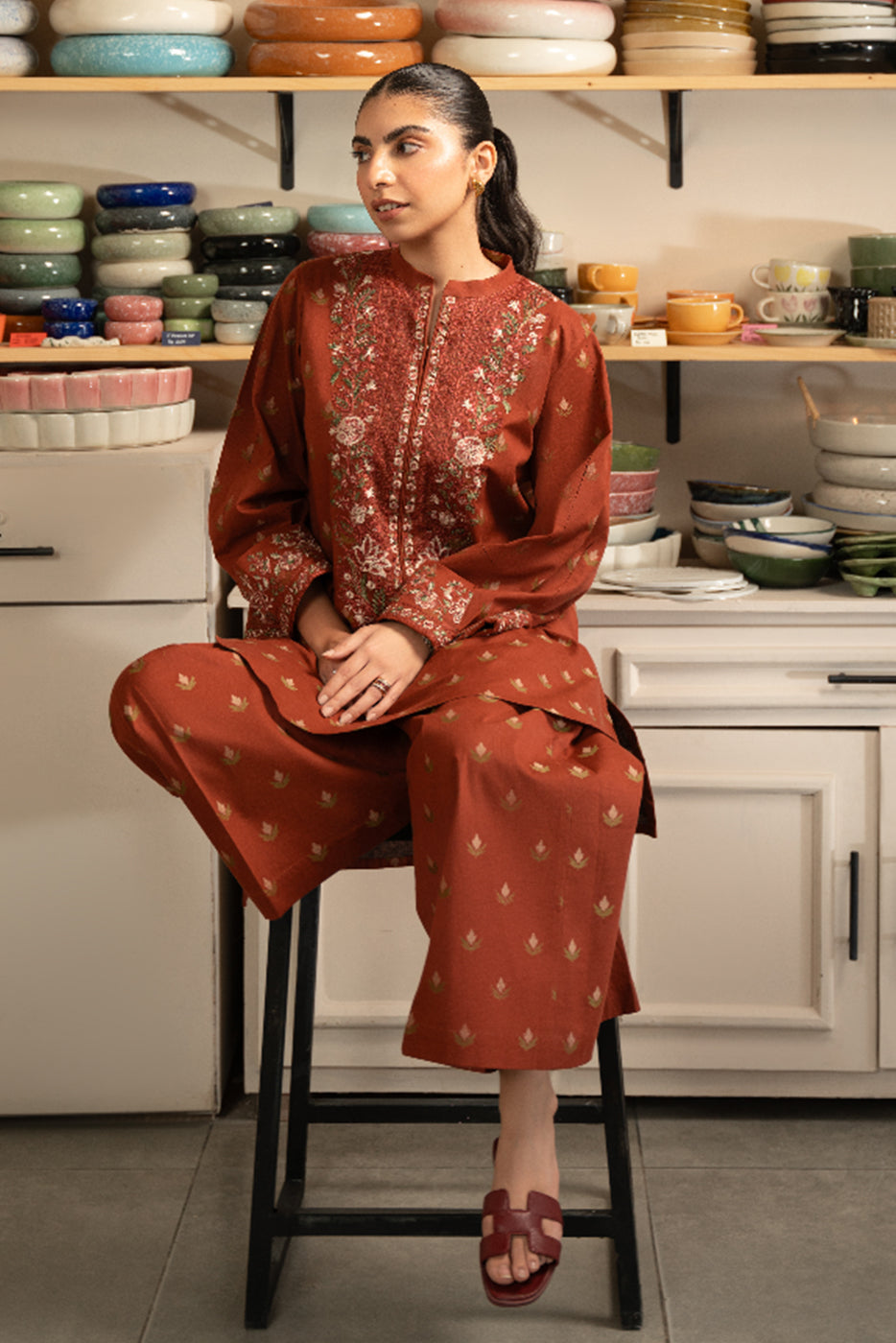 2 Piece Embroidered Self Jacquarad Suit-Garland Bronze (Unstitched)