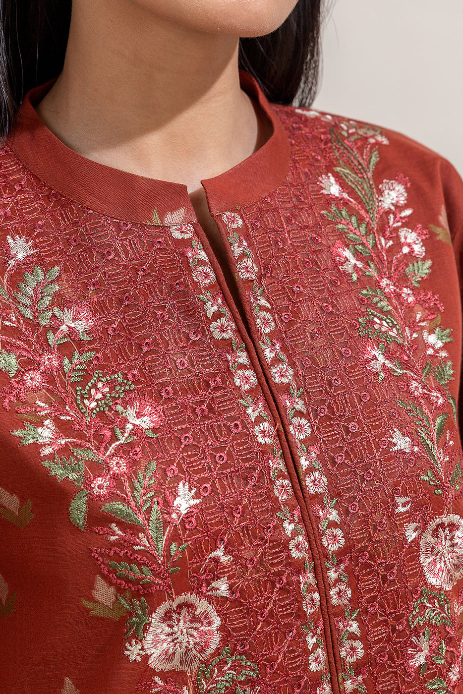 2 Piece Embroidered Self Jacquarad Suit-Garland Bronze (Unstitched)