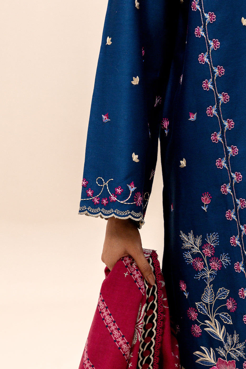 3 Piece Embroidered Satin Suit-Aegean Bloom (Unstitched)