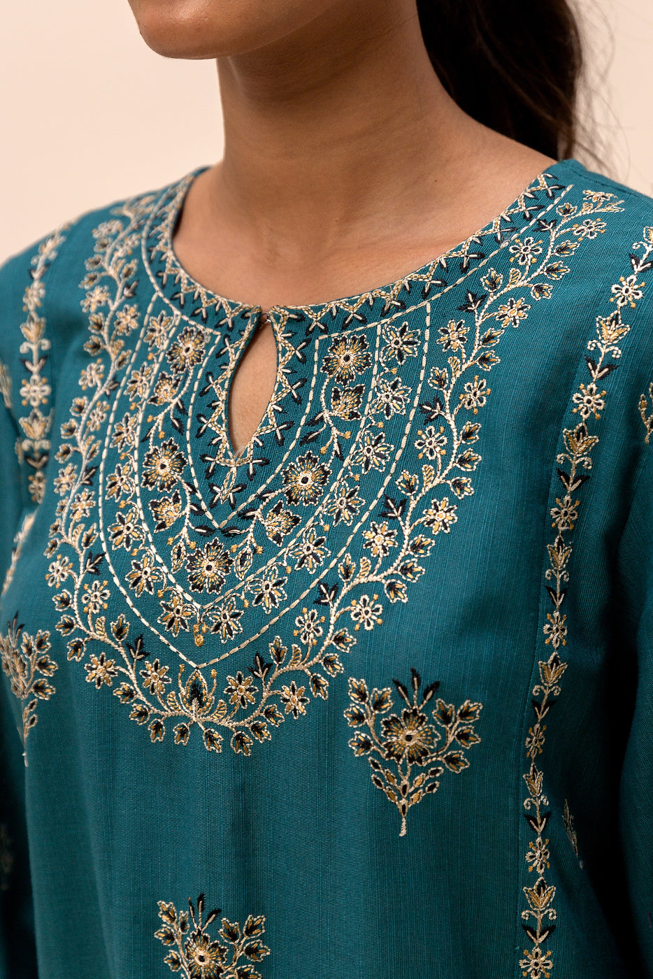 3 Piece Embroidered Khaddar Suit-Teal Sky (Unstitched)