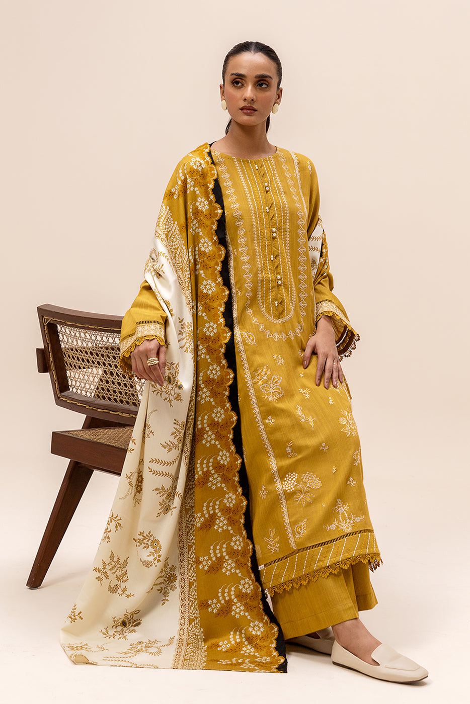 3 Piece Embroidered Khaddar Suit-Tuscan Tint (Unstitched)