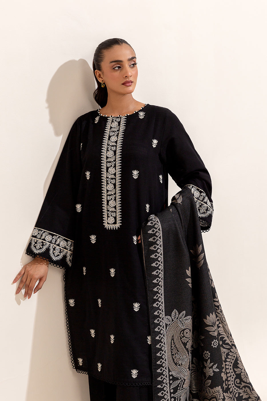 2 Piece Embroidered Khaddar Suit-Sable Mesh (Unstitched)