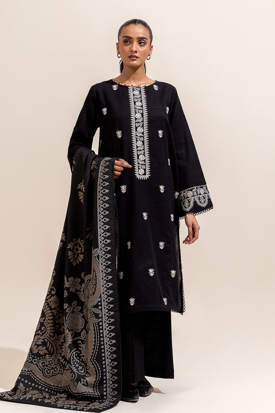 2 Piece Embroidered Khaddar Suit-Sable Mesh (Unstitched)