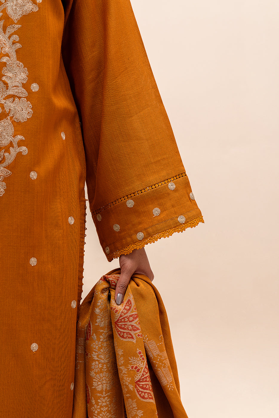 3 Piece Embroidered Khaddar Suit-Medallion Lace (Unstitched)