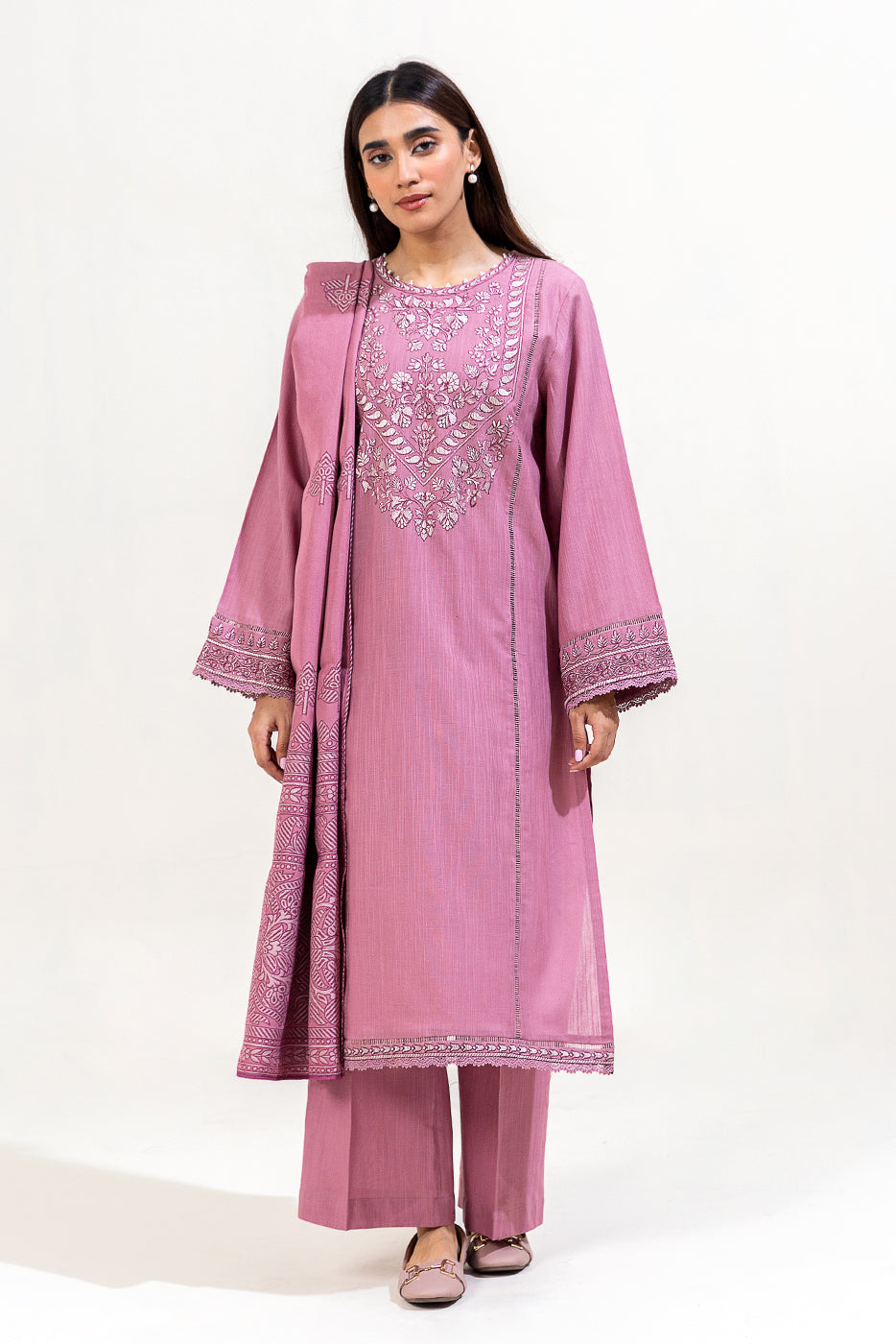 3 Piece Embroidered Khaddar Suit-Dusky Purple (Unstitched)