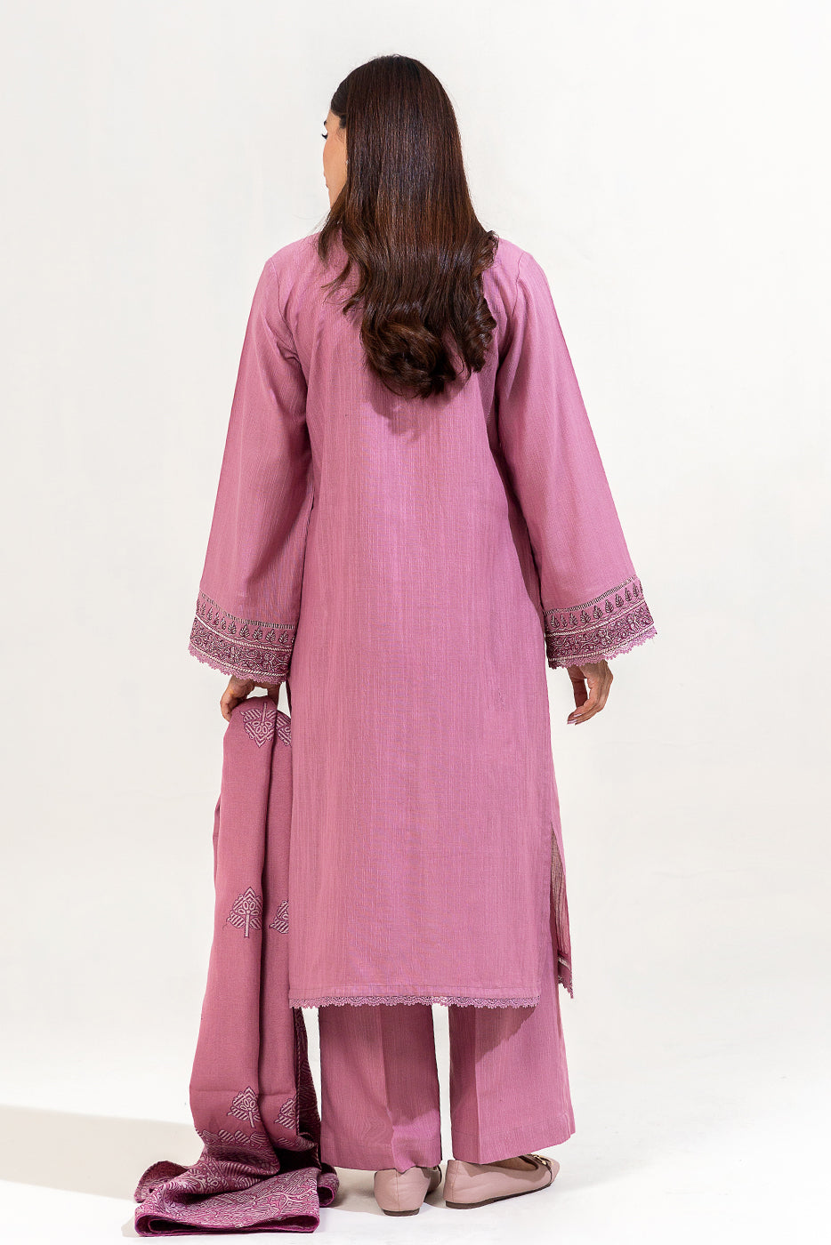 3 Piece Embroidered Khaddar Suit-Dusky Purple (Unstitched)