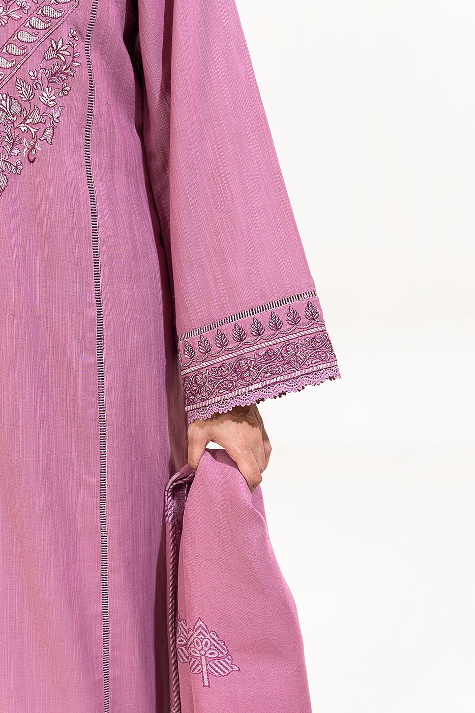 3 Piece Embroidered Khaddar Suit-Dusky Purple (Unstitched)