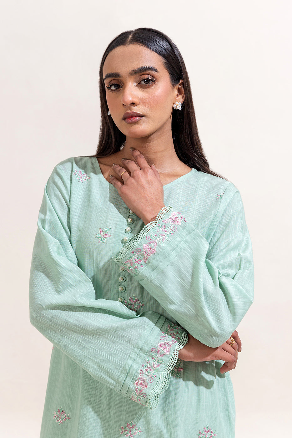 2 Piece Embroidered Khaddar Suit-Mint Collision (Unstitched)