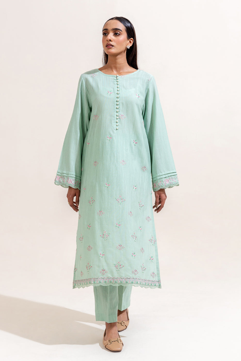 2 Piece Embroidered Khaddar Suit-Mint Collision (Unstitched)