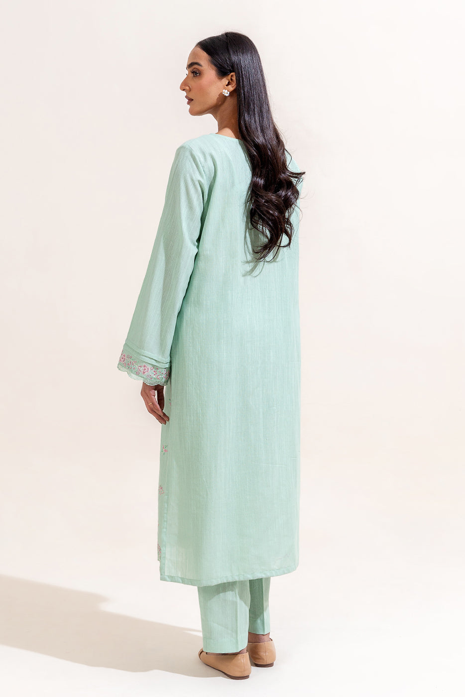 2 Piece Embroidered Khaddar Suit-Mint Collision (Unstitched)