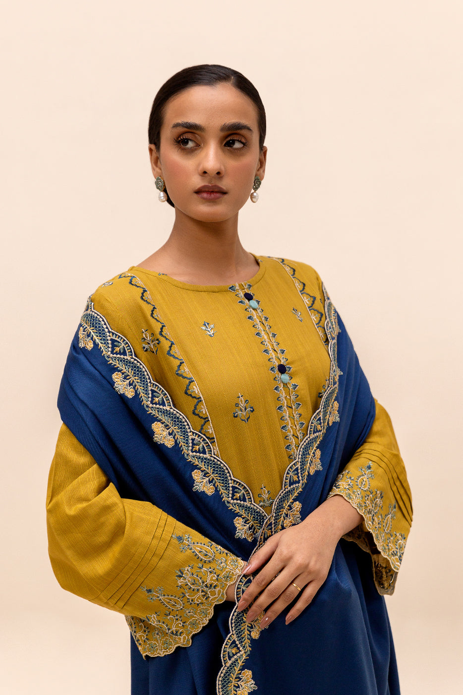 3 Piece Embroidered Khaddar Suit-Canary Adorn (Unstitched)