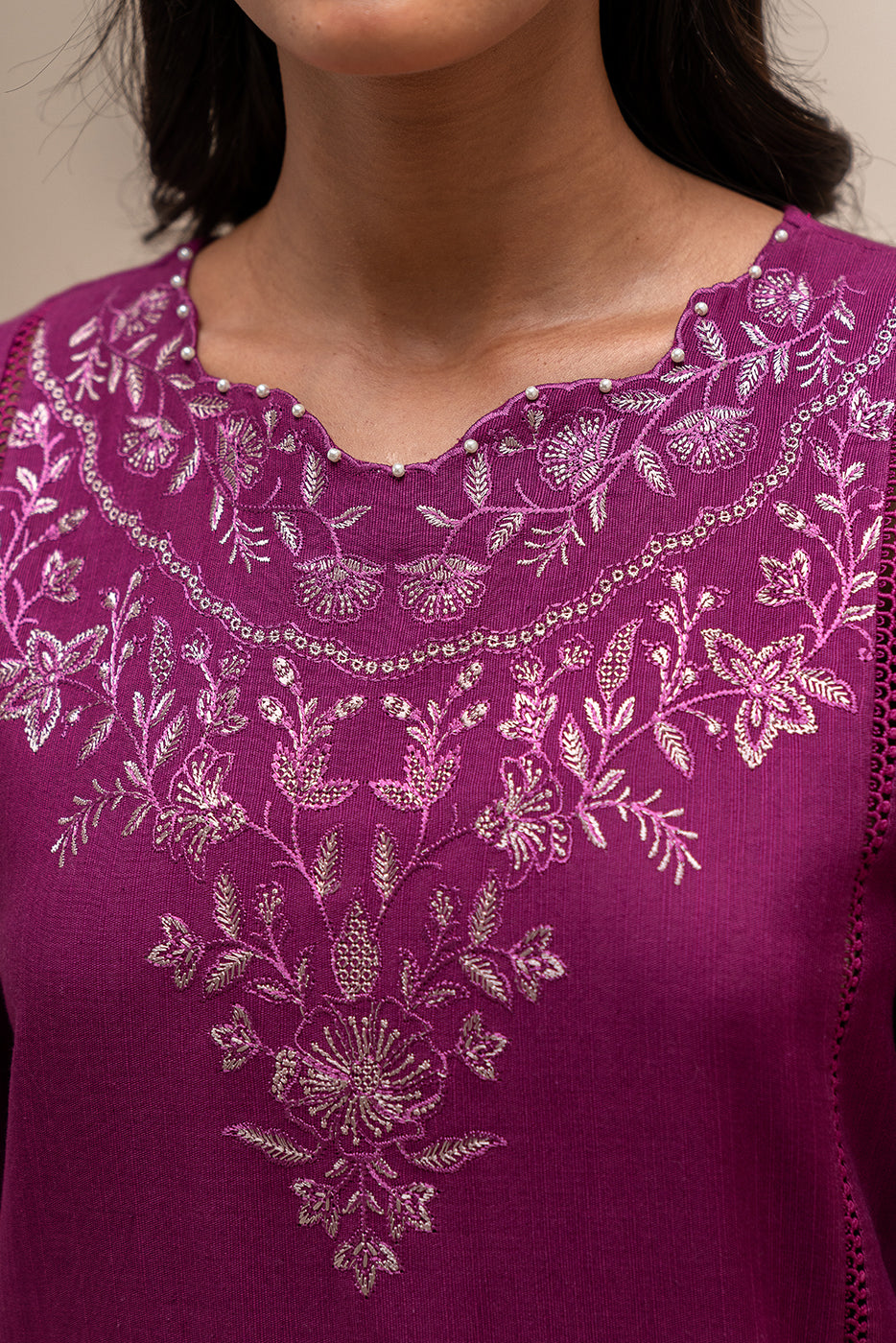 3 Piece Embroidered Khaddar Suit-Mulberry Adorn (Unstitched)