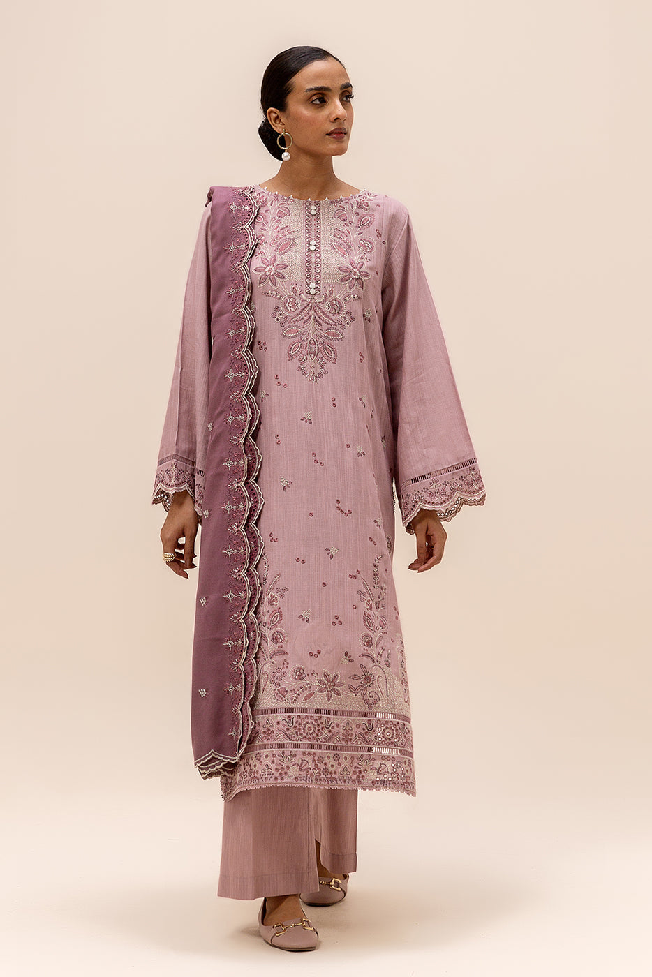 3 Piece Embroidered Khaddar Suit-Brittany Rose (Unstitched)