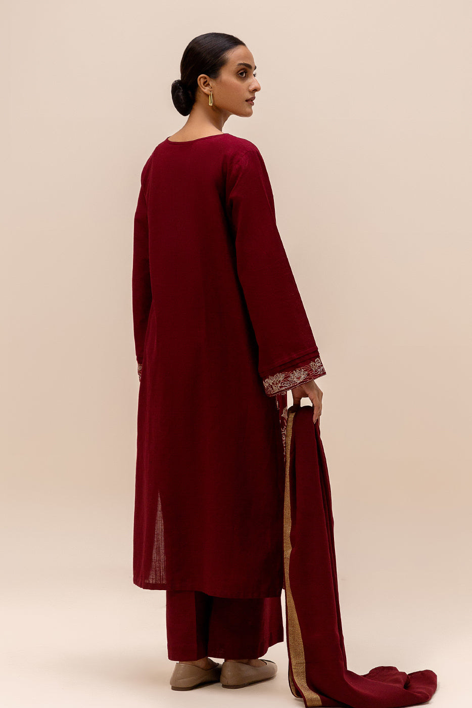 3 Piece Embroidered Khaddar Suit-Garnet Verve (Unstitched)