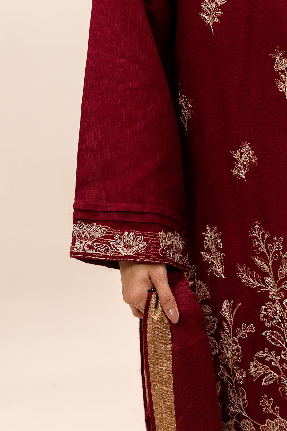 3 Piece Embroidered Khaddar Suit-Garnet Verve (Unstitched)