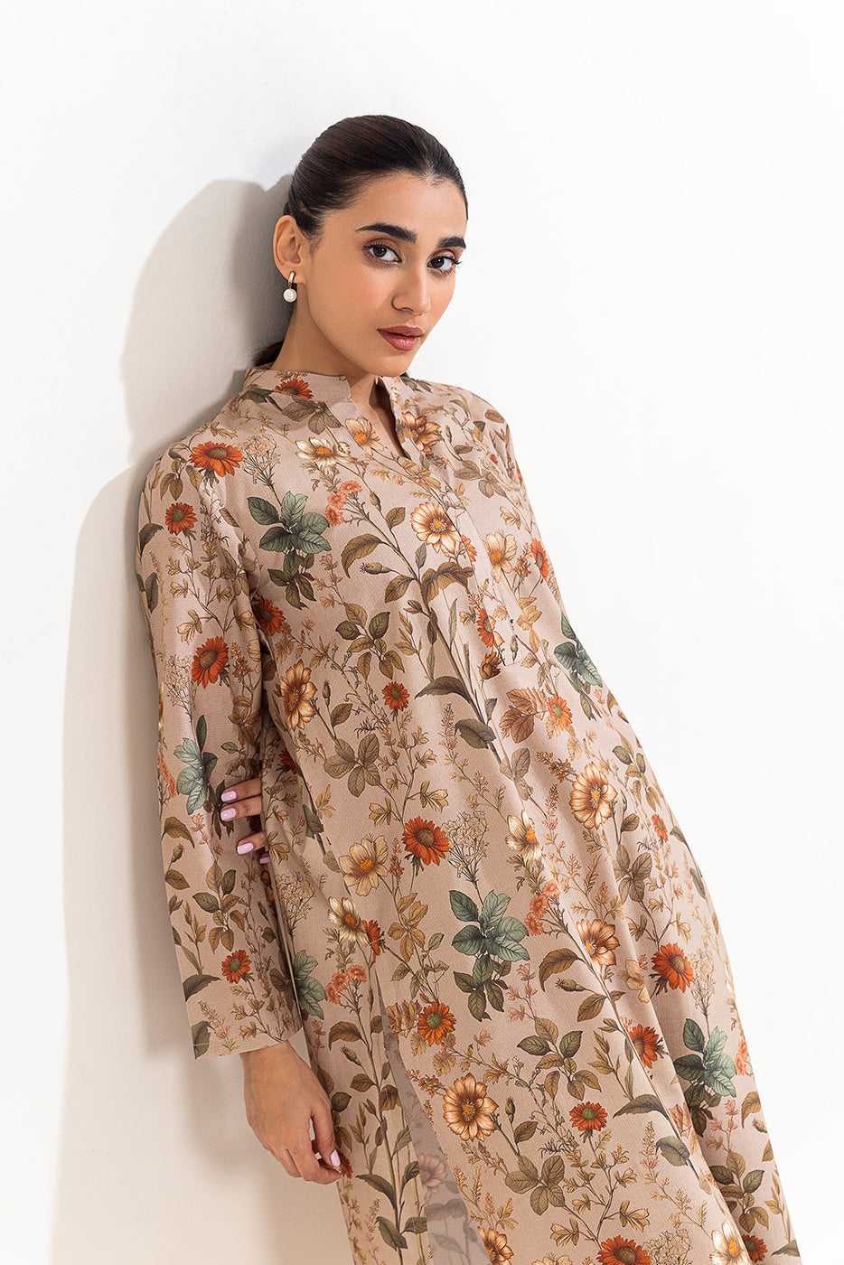 2 Piece Printed Linen Suit-Fall Garland (Unstitched)