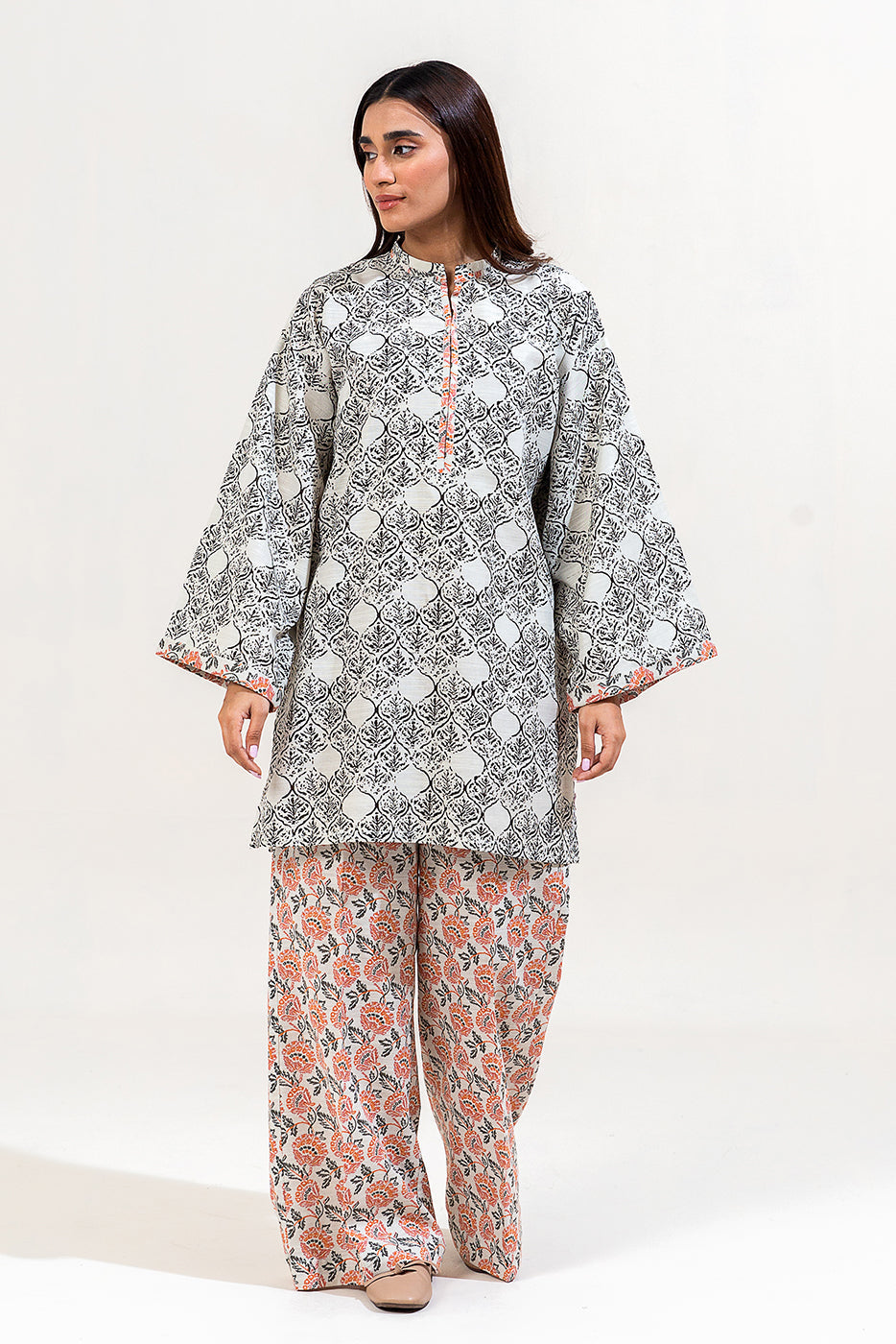 2 Piece Printed Khaddar Suit-Ivory Maze (Unstitched)