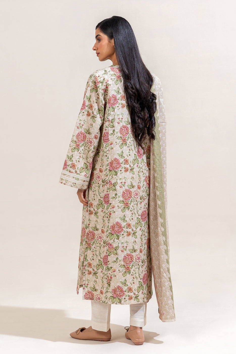 2 Piece Printed Khaddar Suit-Ivory Orchid (Unstitched)