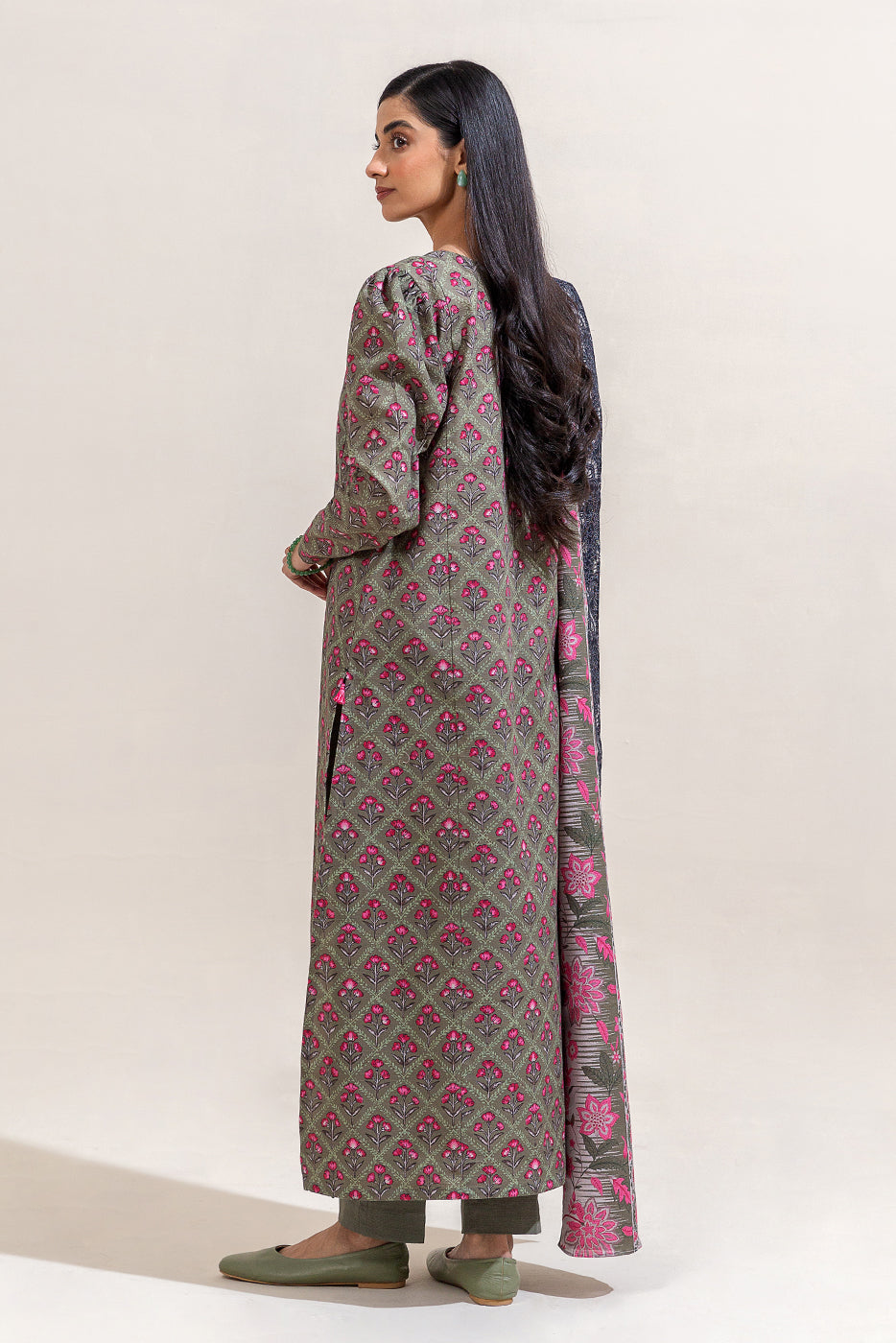 3 Piece Printed Khaddar Suit-Sage Bloom (Unstitched)