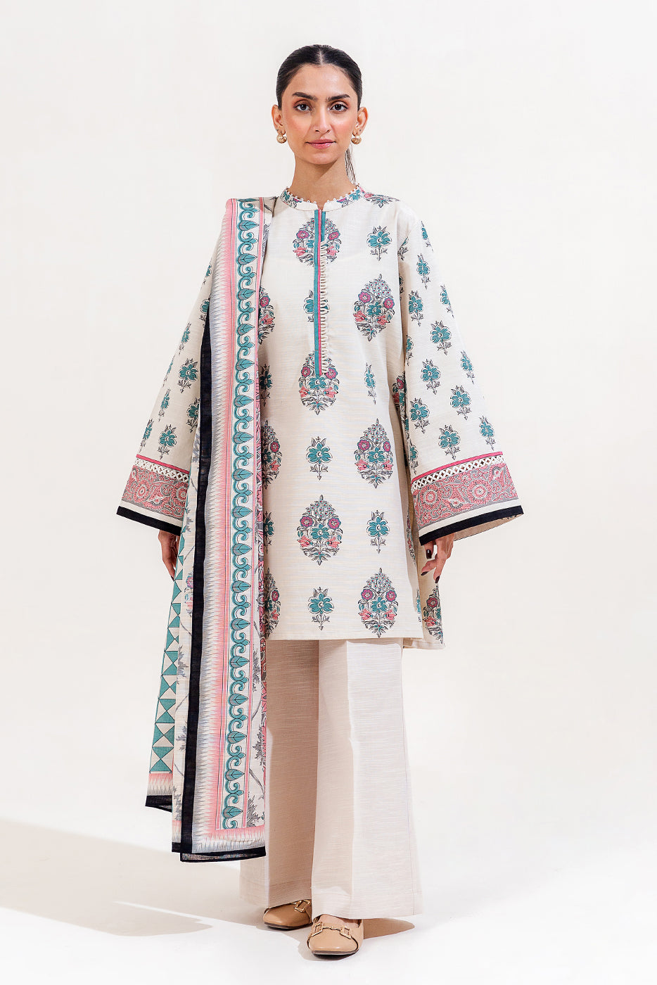 3 Piece Printed Khaddar Suit-Spruce Bliss (Unstitched)