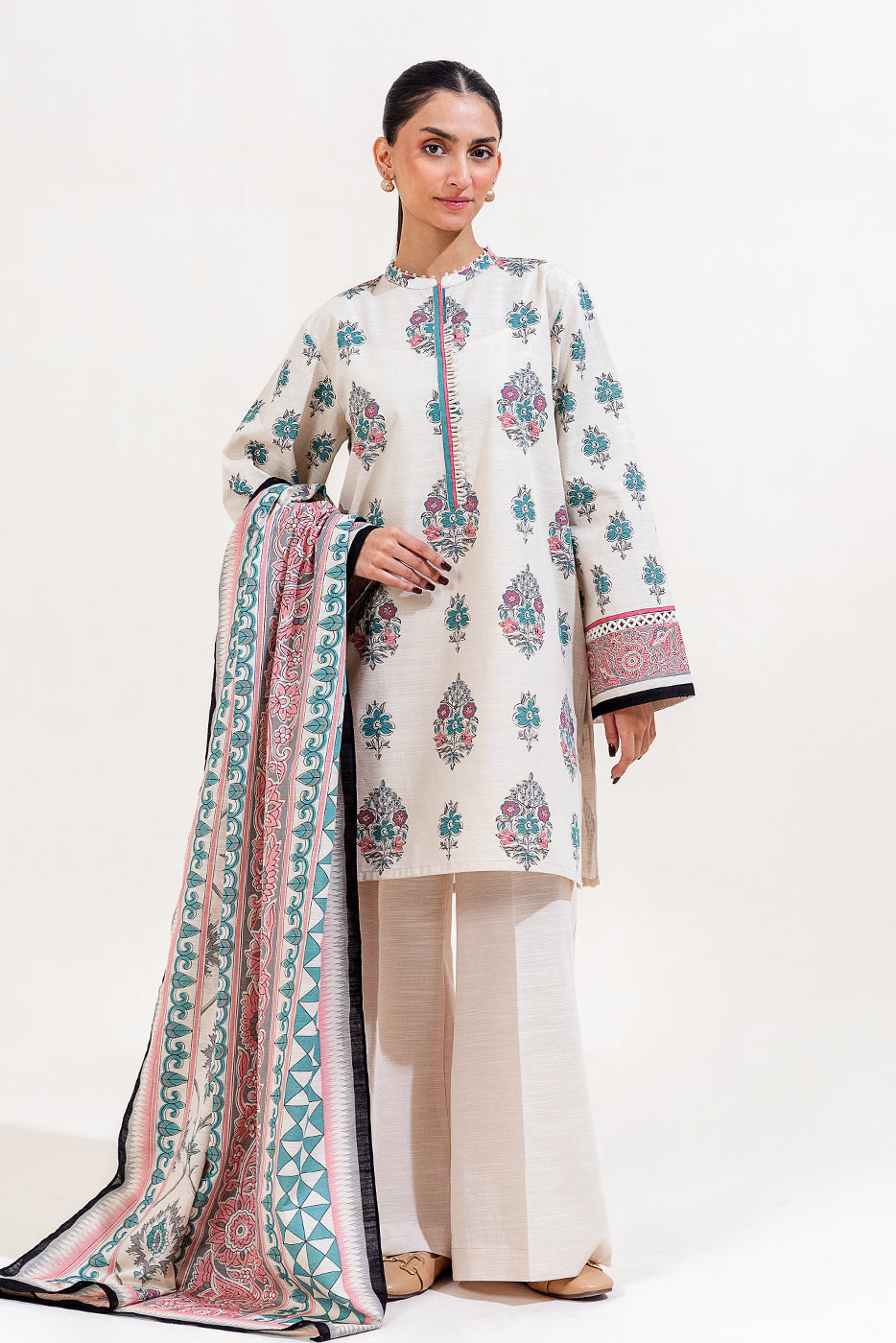 3 Piece Printed Khaddar Suit-Spruce Bliss (Unstitched)