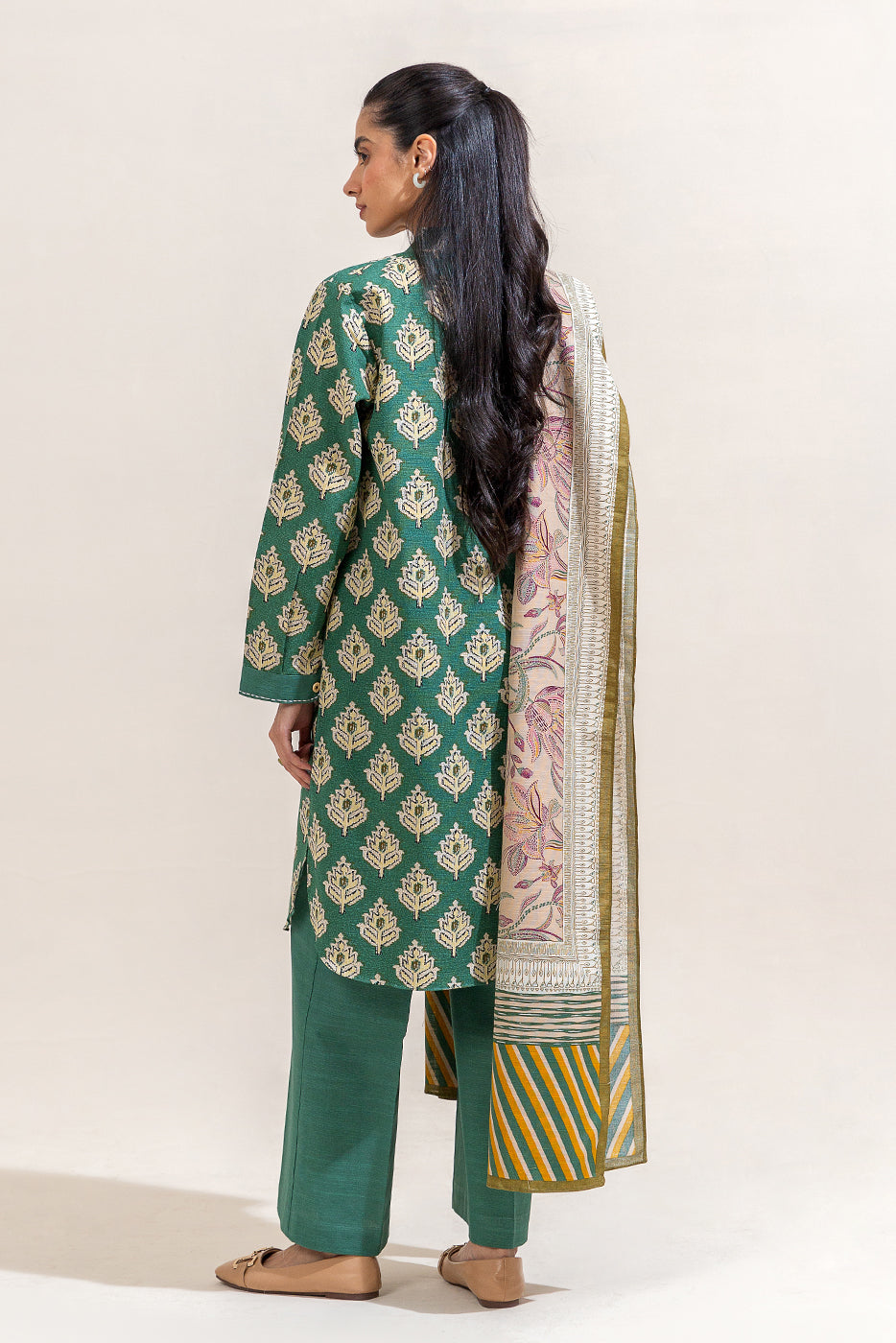 3 Piece Printed Khaddar Suit-Teal Serenity (Unstitched)