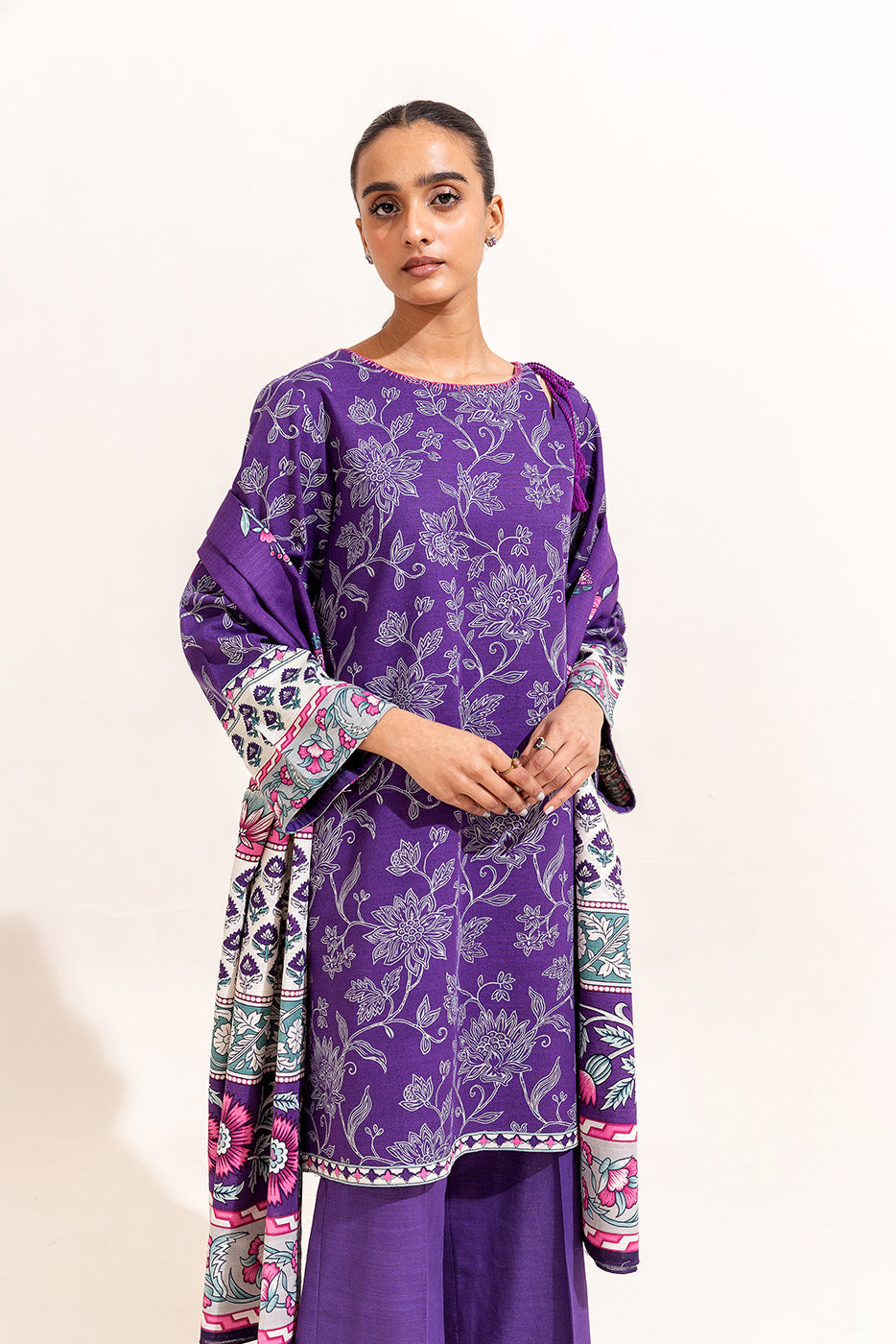 2 Piece Printed Khaddar Suit-Indigo Fern (Unstitched)