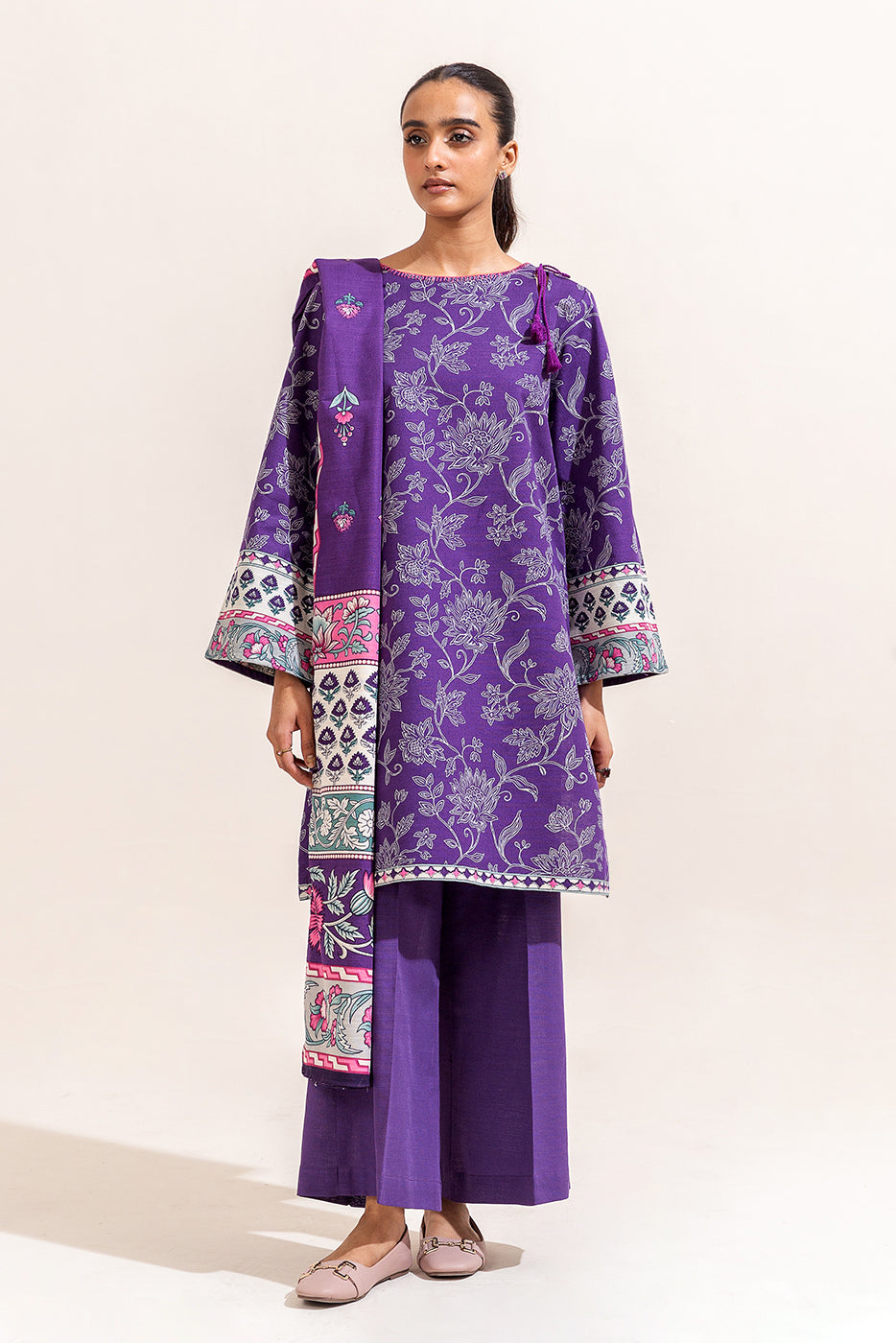 2 Piece Printed Khaddar Suit-Indigo Fern (Unstitched)