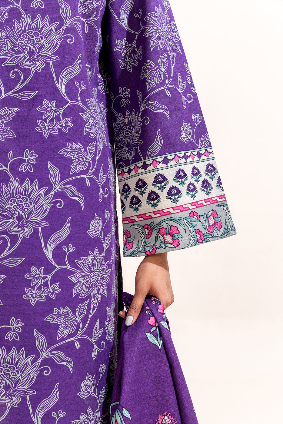 2 Piece Printed Khaddar Suit-Indigo Fern (Unstitched)