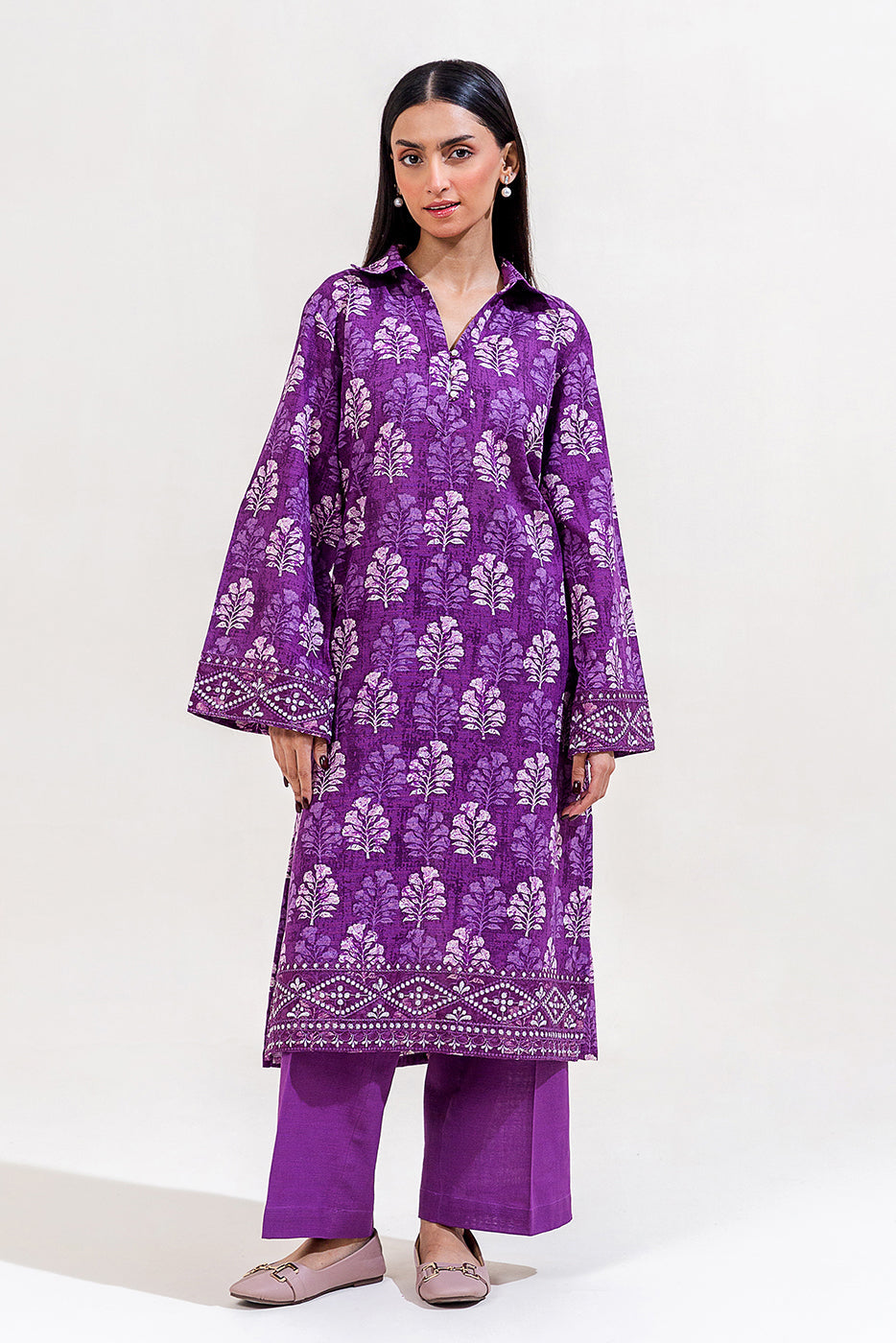 2 Piece Embroidered Khaddar Suit-Indigo Musk (Unstitched)