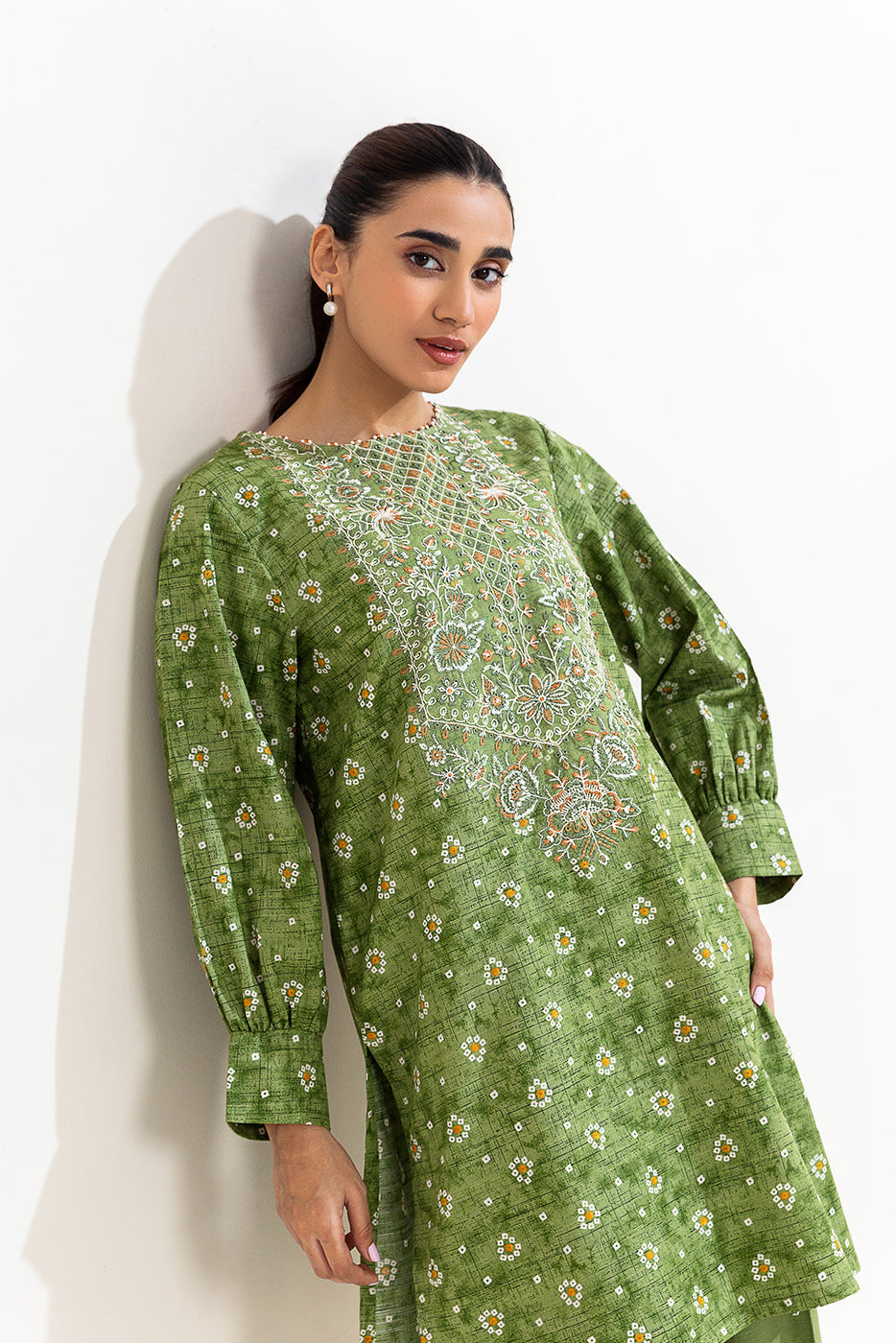 2 Piece Embroidered Khaddar Suit-Tribal Moss (Unstitched)
