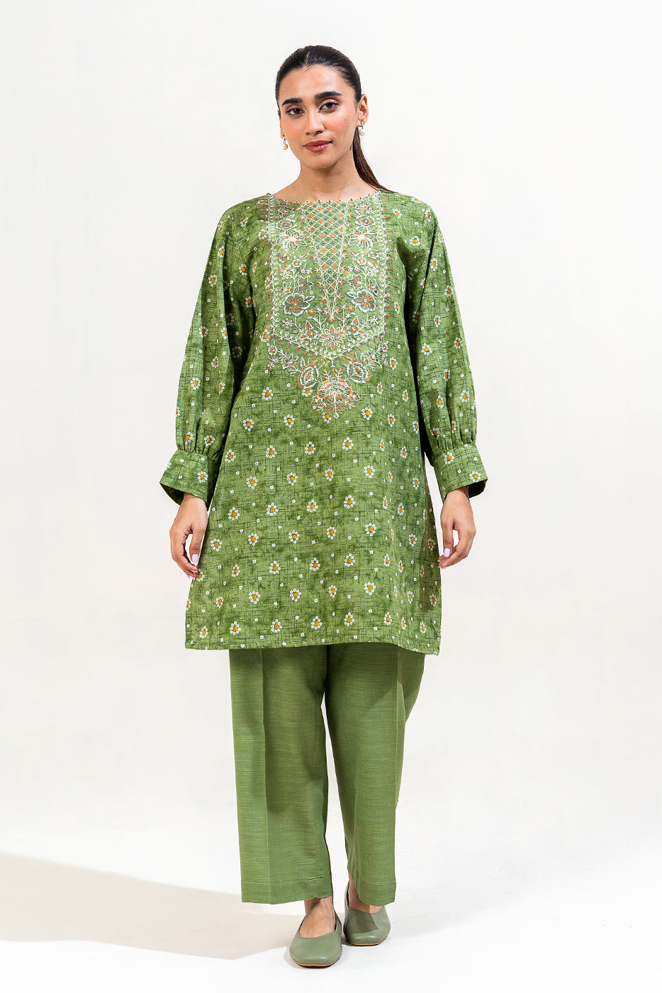 2 Piece Embroidered Khaddar Suit-Tribal Moss (Unstitched)