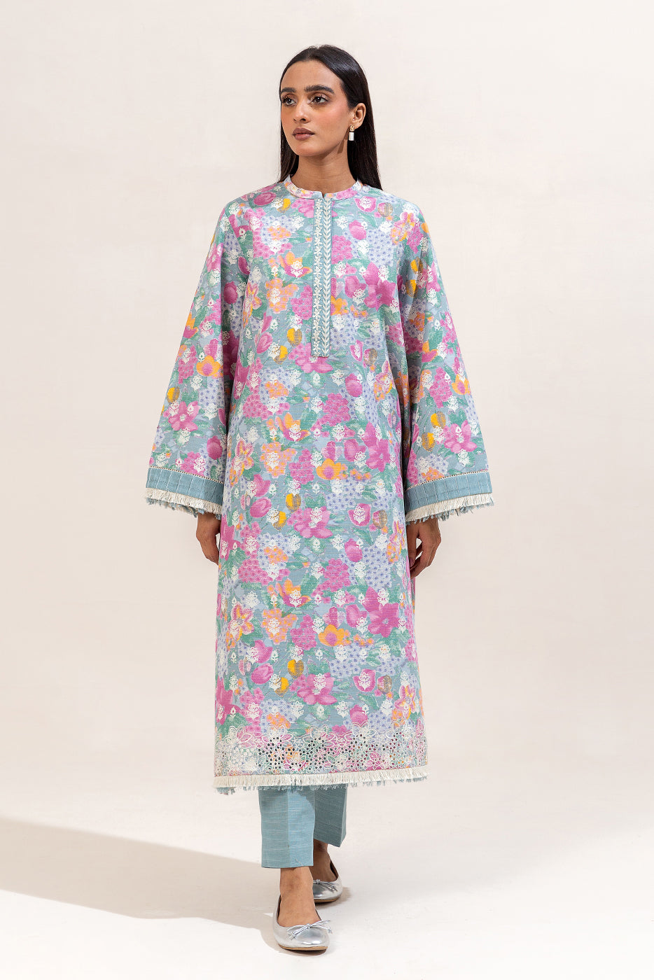 2 Piece Embroidered Khaddar Suit-Candy Floss (Unstitched)