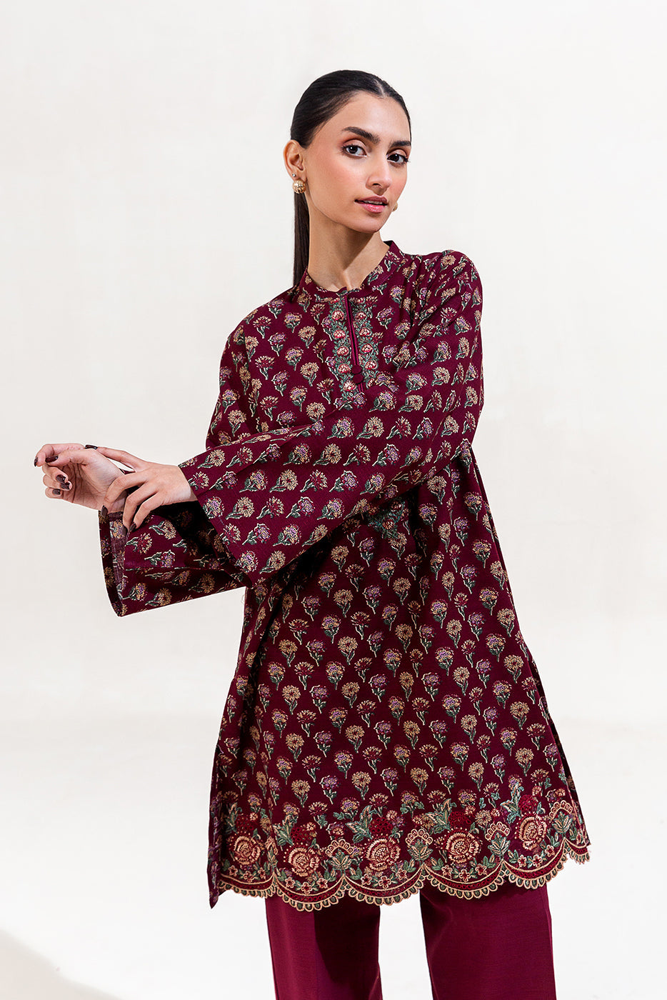 2 Piece Embroidered Khaddar Suit-Maroon Bloom (Unstitched)