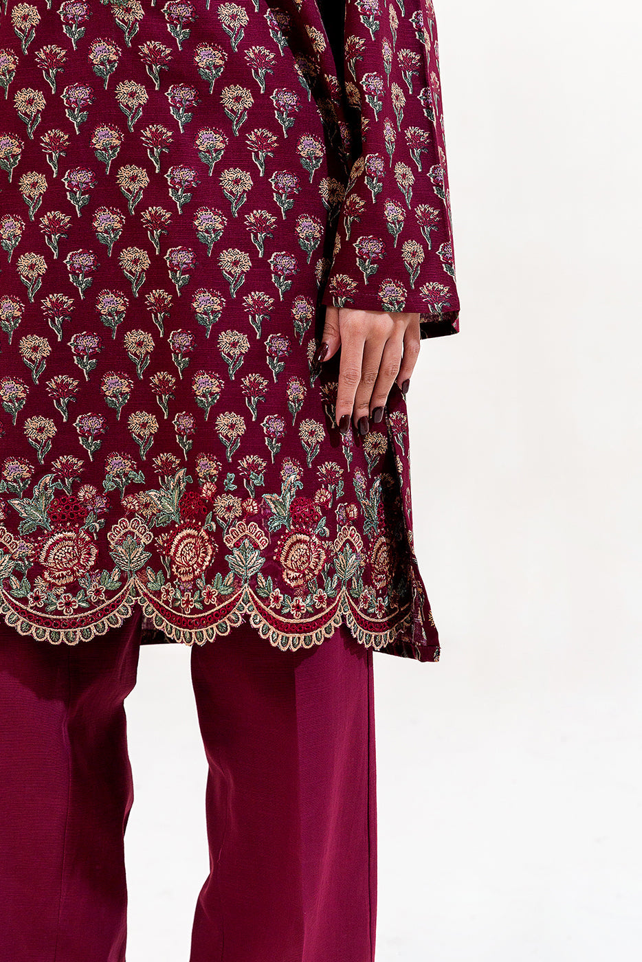 2 Piece Embroidered Khaddar Suit-Maroon Bloom (Unstitched)