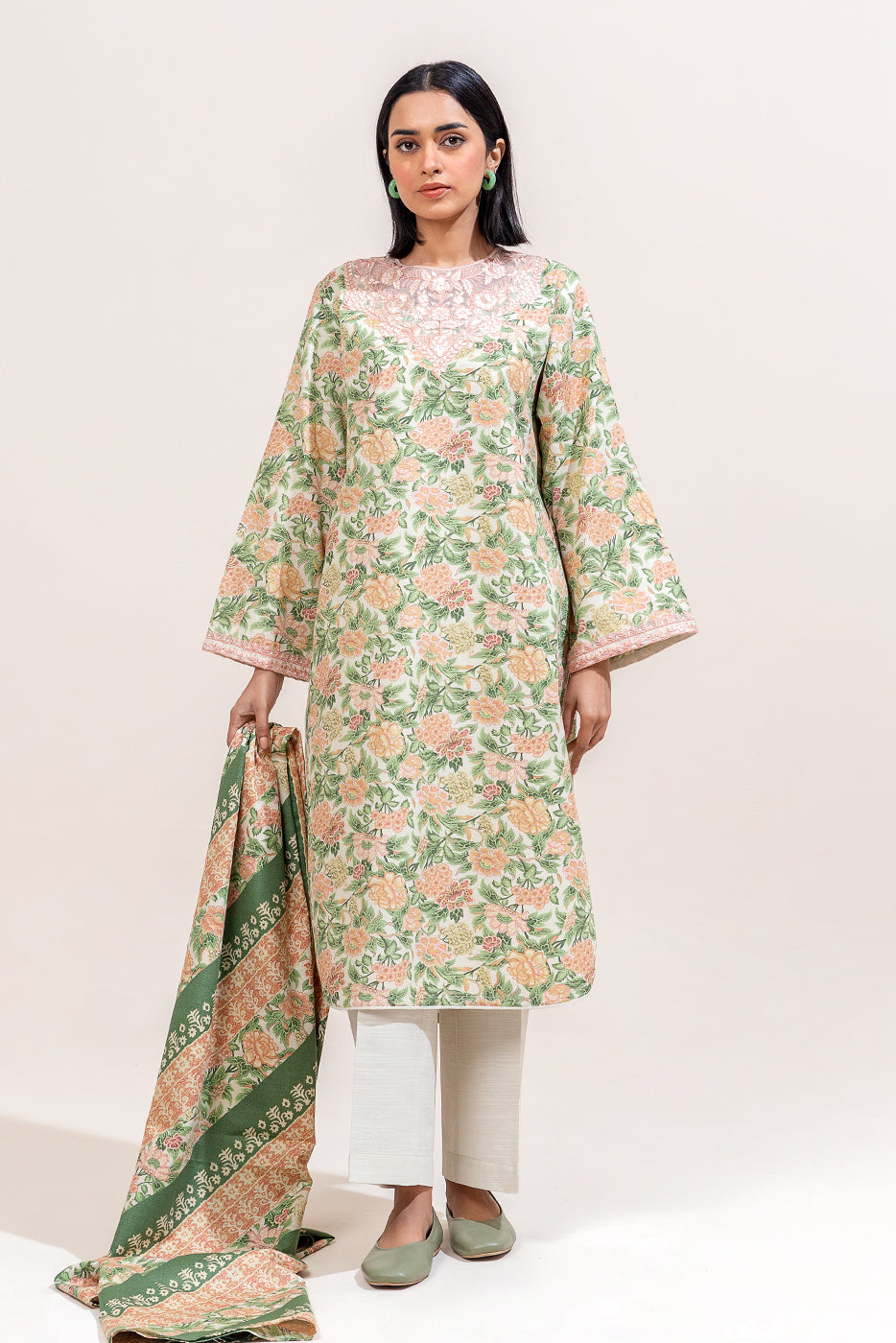3 Piece Embroidered Khaddar Suit-Sage Orchid (Unstitched)