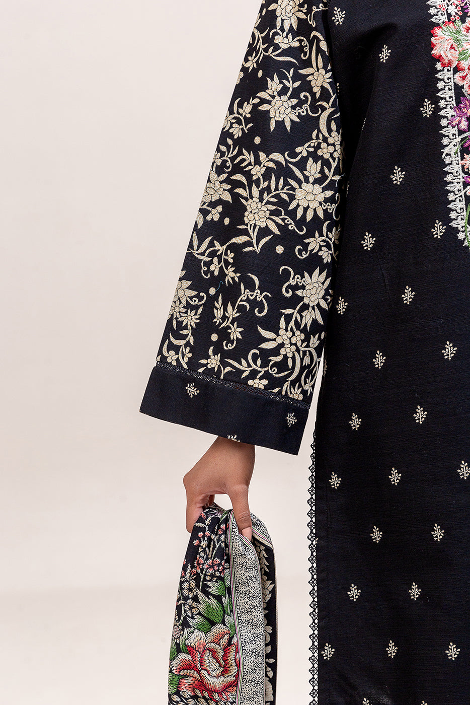 3 Piece Embroidered Khaddar Suit-Azure Gardenia (Unstitched)