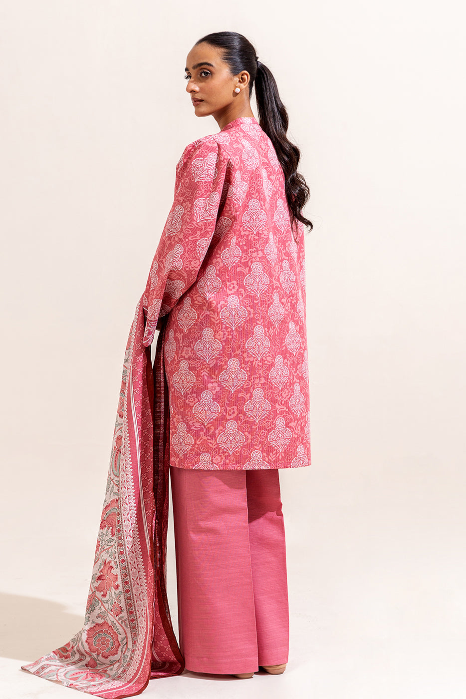 3 Piece Embroidered Khaddar Suit-Fuschia Grid (Unstitched)