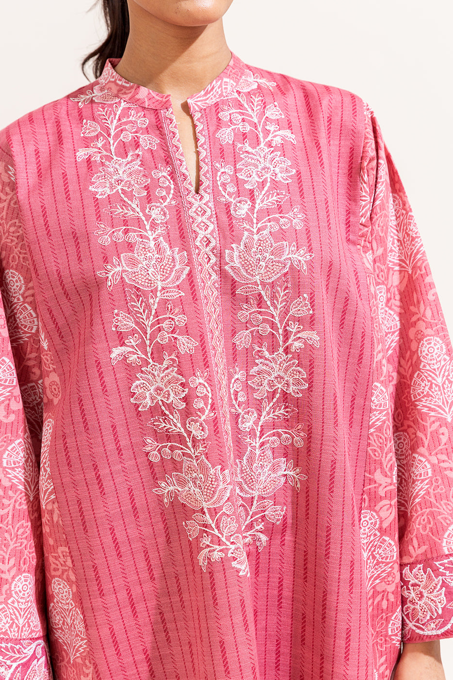 3 Piece Embroidered Khaddar Suit-Fuschia Grid (Unstitched)