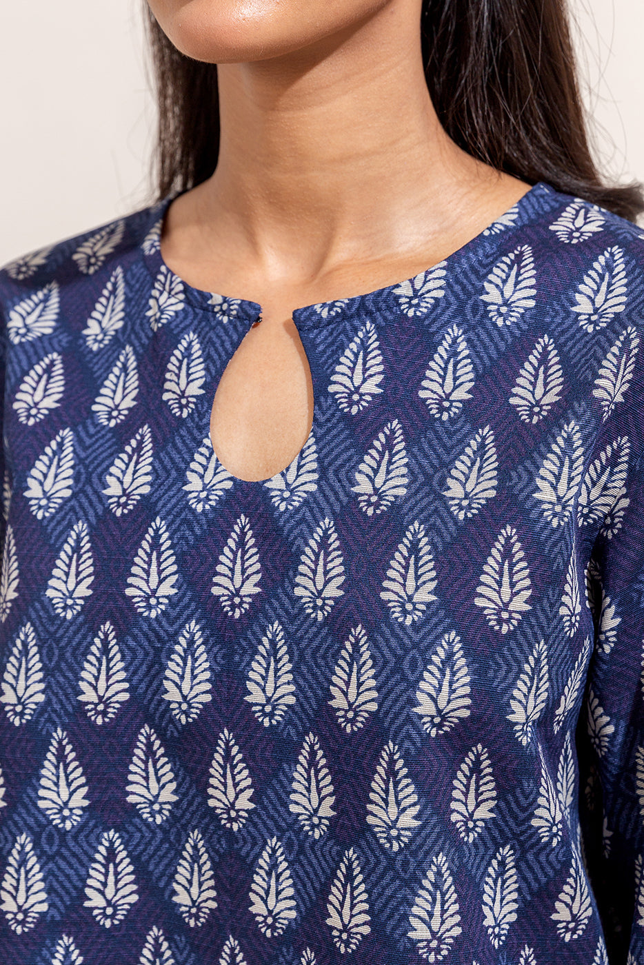 3 Piece Embroidered Khaddar Suit-Ikat Blue (Unstitched)