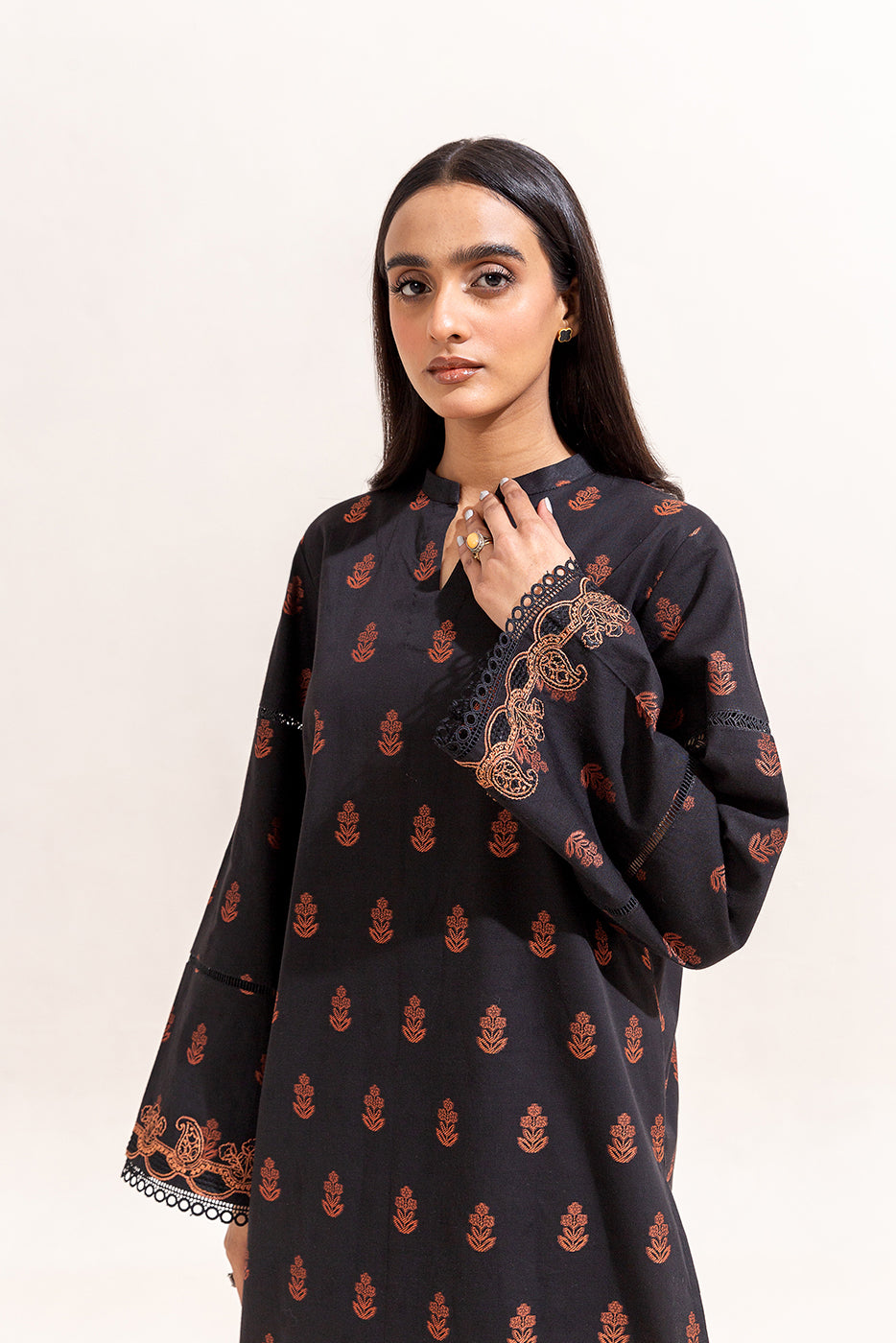2 Piece Embroidered Self Jacquard Suit-Raven Wood (Unstitched)