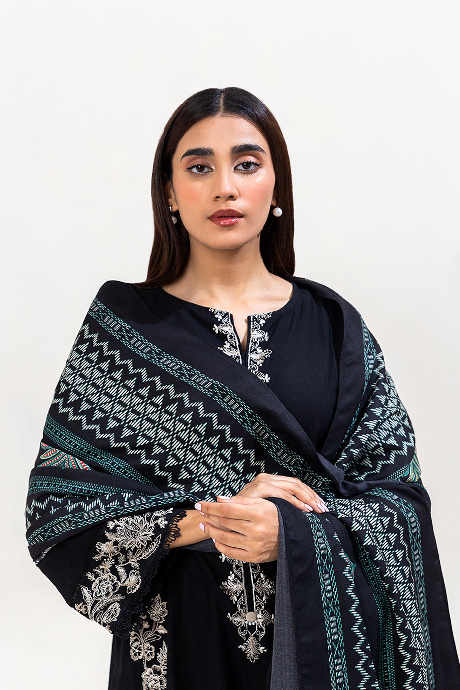 3 Piece Embroidered Khaddar Suit-Midnight Orchid (Unstitched)