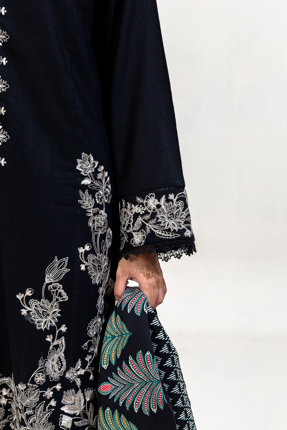 3 Piece Embroidered Khaddar Suit-Midnight Orchid (Unstitched)