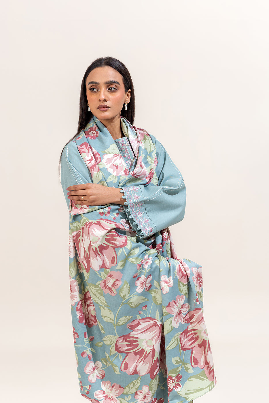3 Piece Embroidered Khaddar Suit-Blue Gardenia (Unstitched)