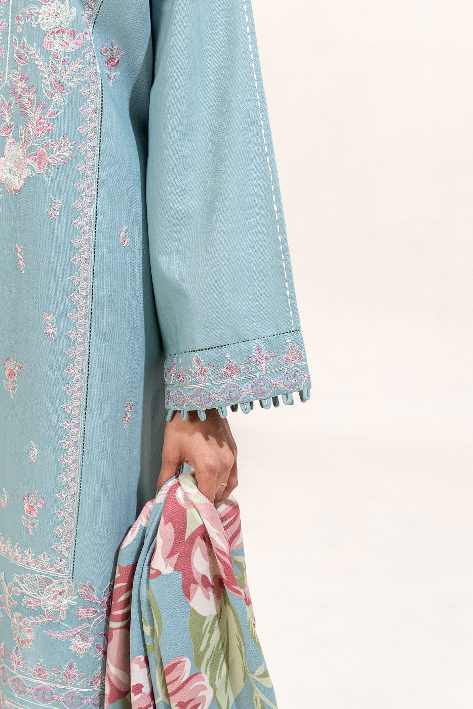 3 Piece Embroidered Khaddar Suit-Blue Gardenia (Unstitched)